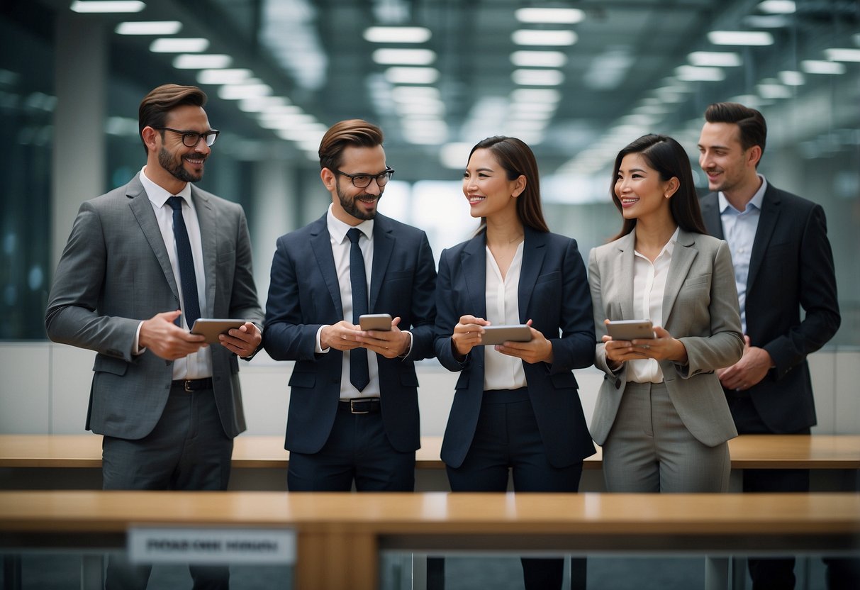 A group of individuals engaging in public procurement activities, fulfilling their contractual responsibilities and obligations