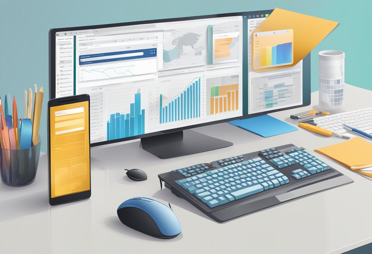 A computer screen displaying various data scraping tools with a keyboard and mouse nearby