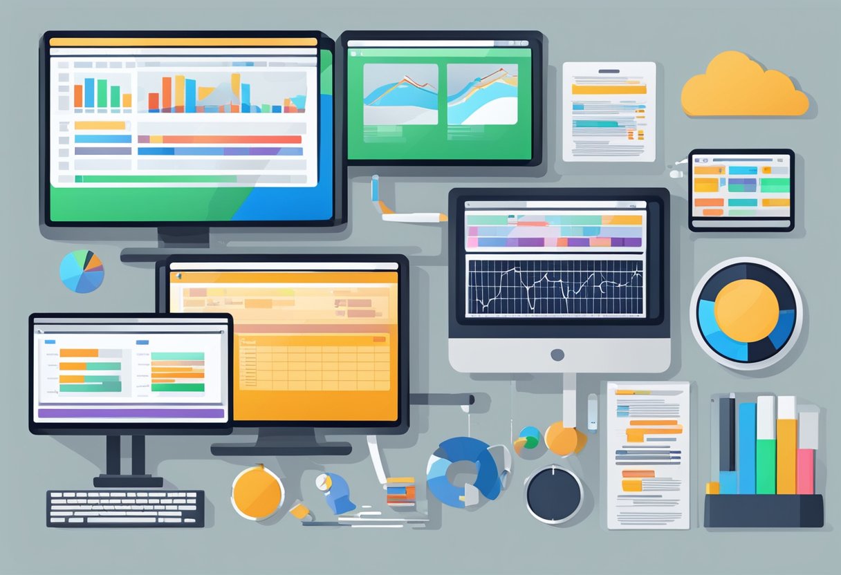 A computer screen displays various data scraping tools with advanced functionalities