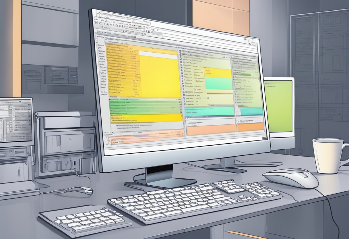 A computer screen displaying a data scraping software with multiple advanced features highlighted, accompanied by a keyboard and mouse for user interaction