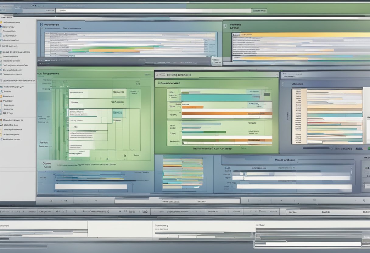 A computer screen displaying data scraper software in use, with various data sources being scraped and organized for business and research purposes