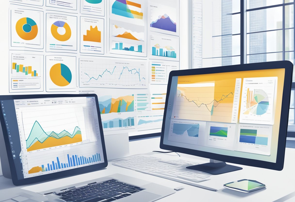 A computer screen displaying real estate data being scraped in real-time with various graphs and charts