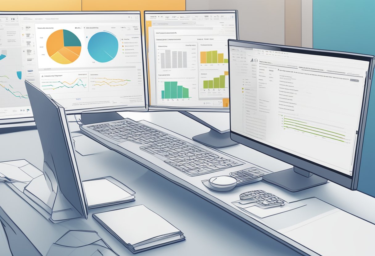 A computer screen displaying AI data scraper interface with highlighted features and a user guide booklet beside it