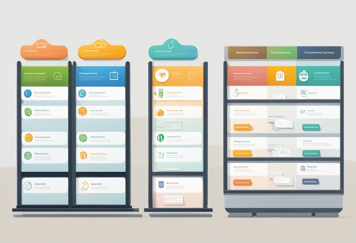 Various service providers are displayed side by side. Each offers different features and pricing. A scale symbolizes the comparison process