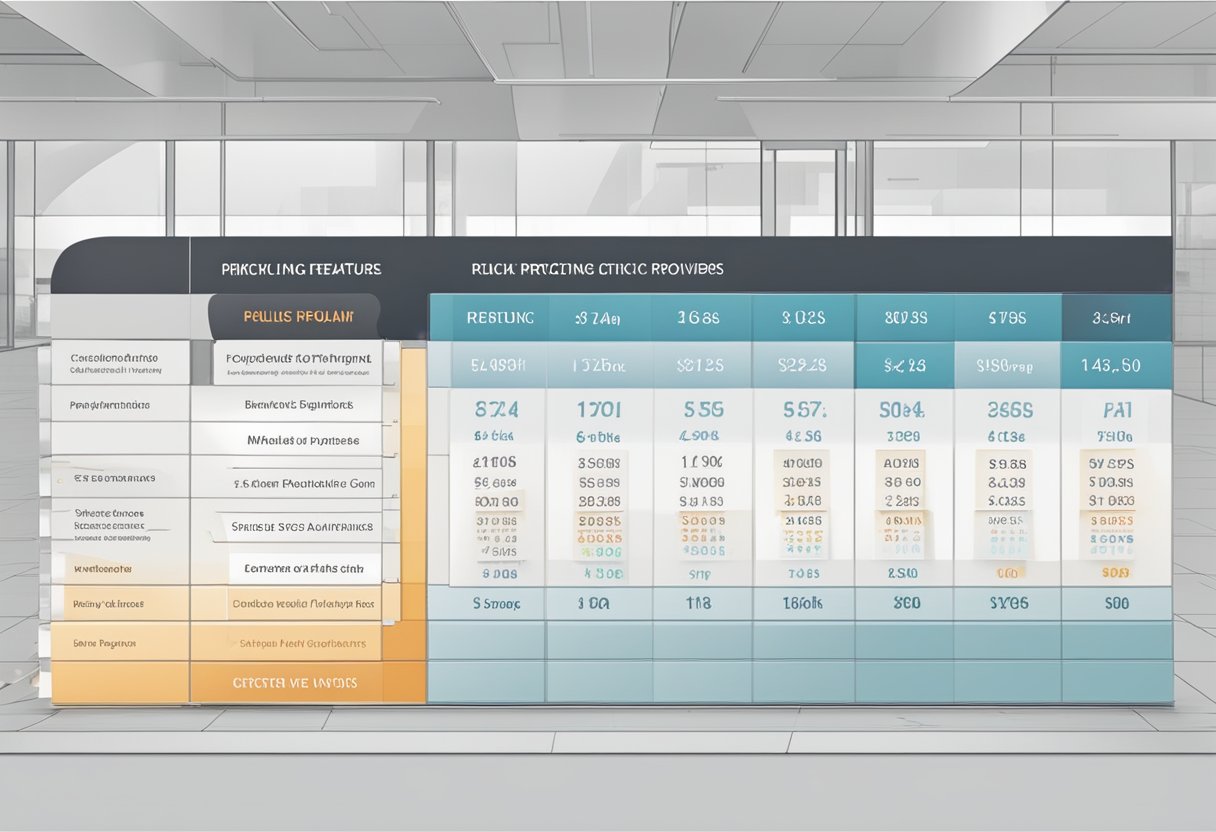 A table with columns of pricing and features for list building service providers