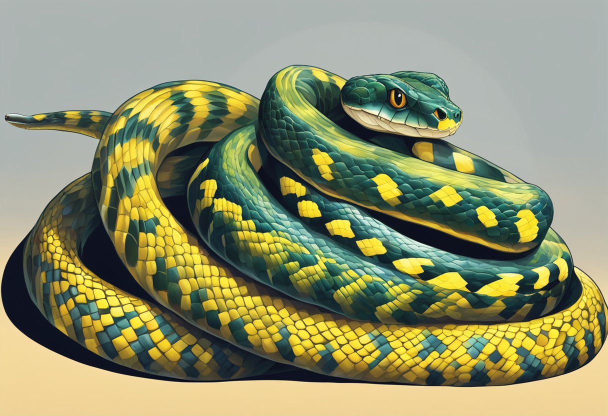 Five deadly snakes coil and hiss, their vibrant scales glistening in the sunlight. Each one poised to strike, a warning to those who dare to approach