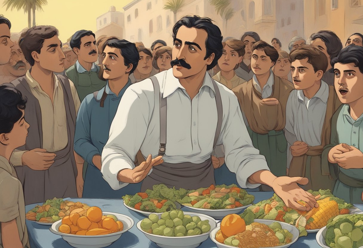 Gibran argues for nutritious free meals, rejecting the $7.500 budget. A scene of him passionately advocating for the youth