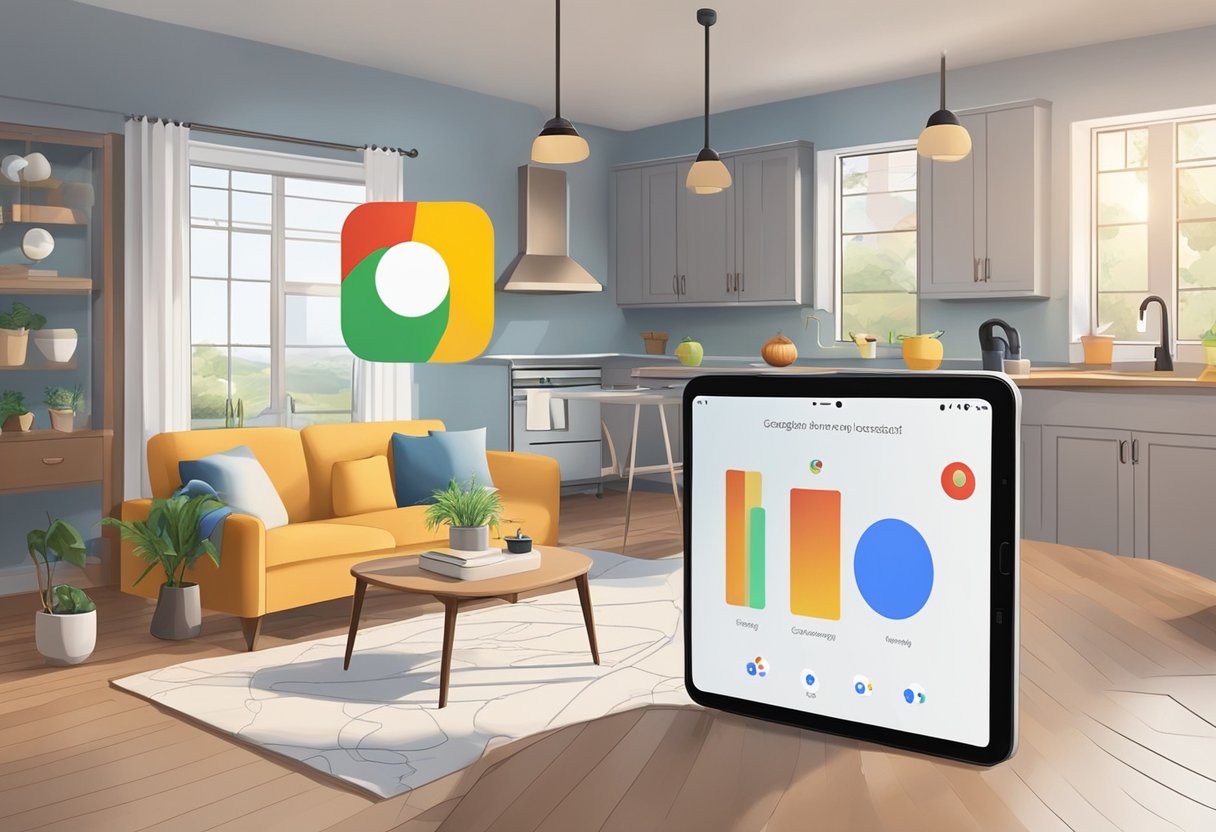 Google Assistant connects to smart home devices. An Android phone sets up Google Assistant