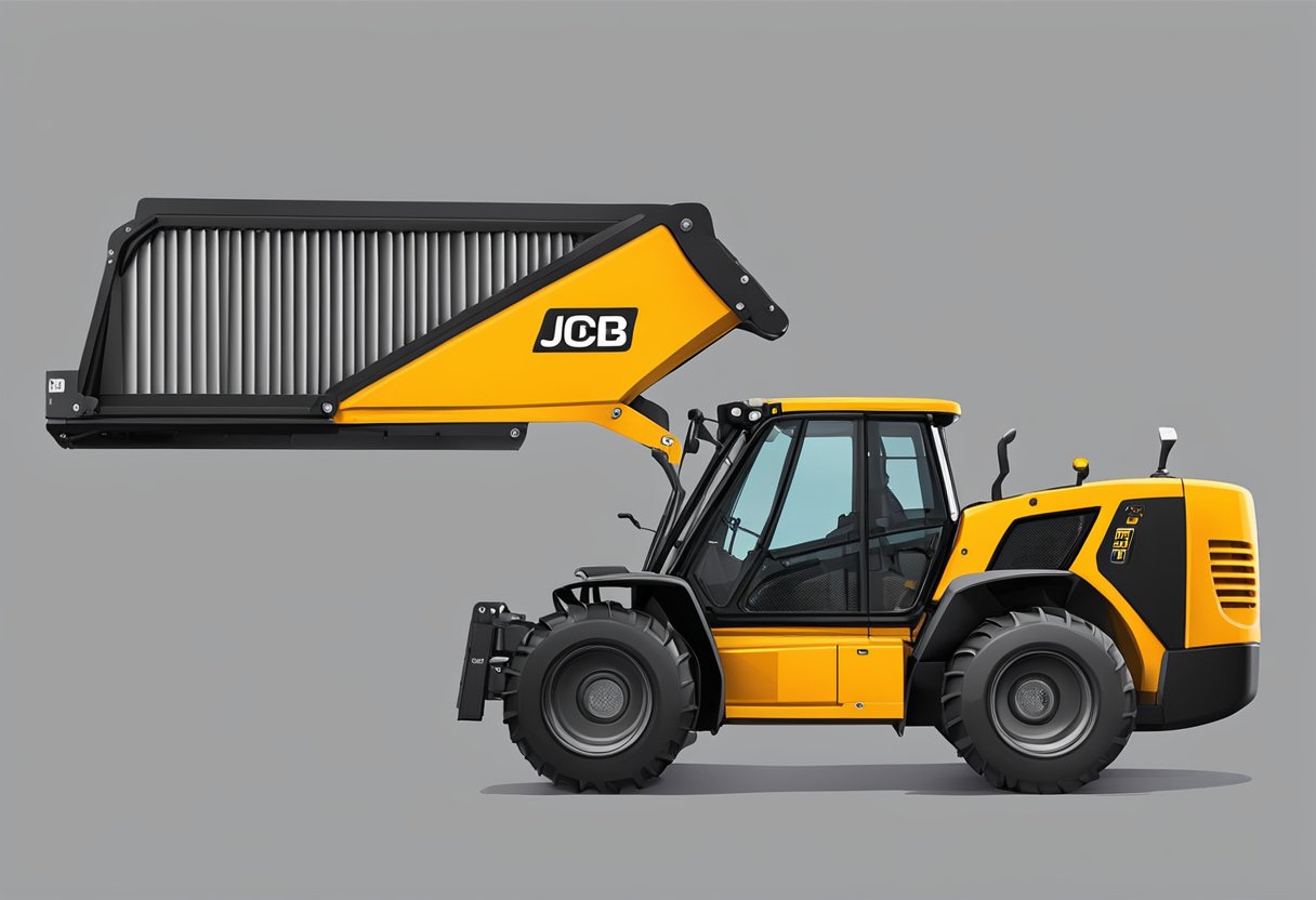 The JCB telehandler cabin filter is located on the right side of the cabin, near the back wall