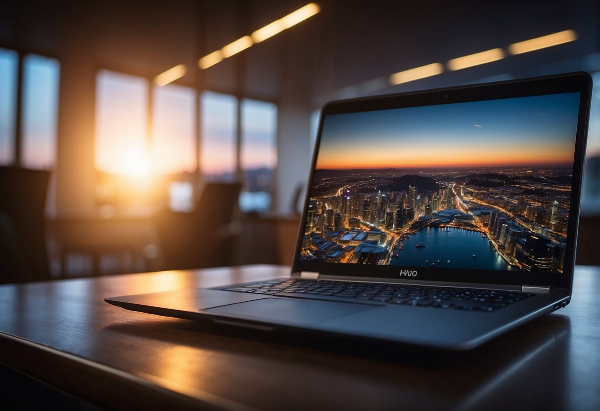 A laptop connected to high-speed internet and a mobile hotspot, set up in a virtual office for remote workers