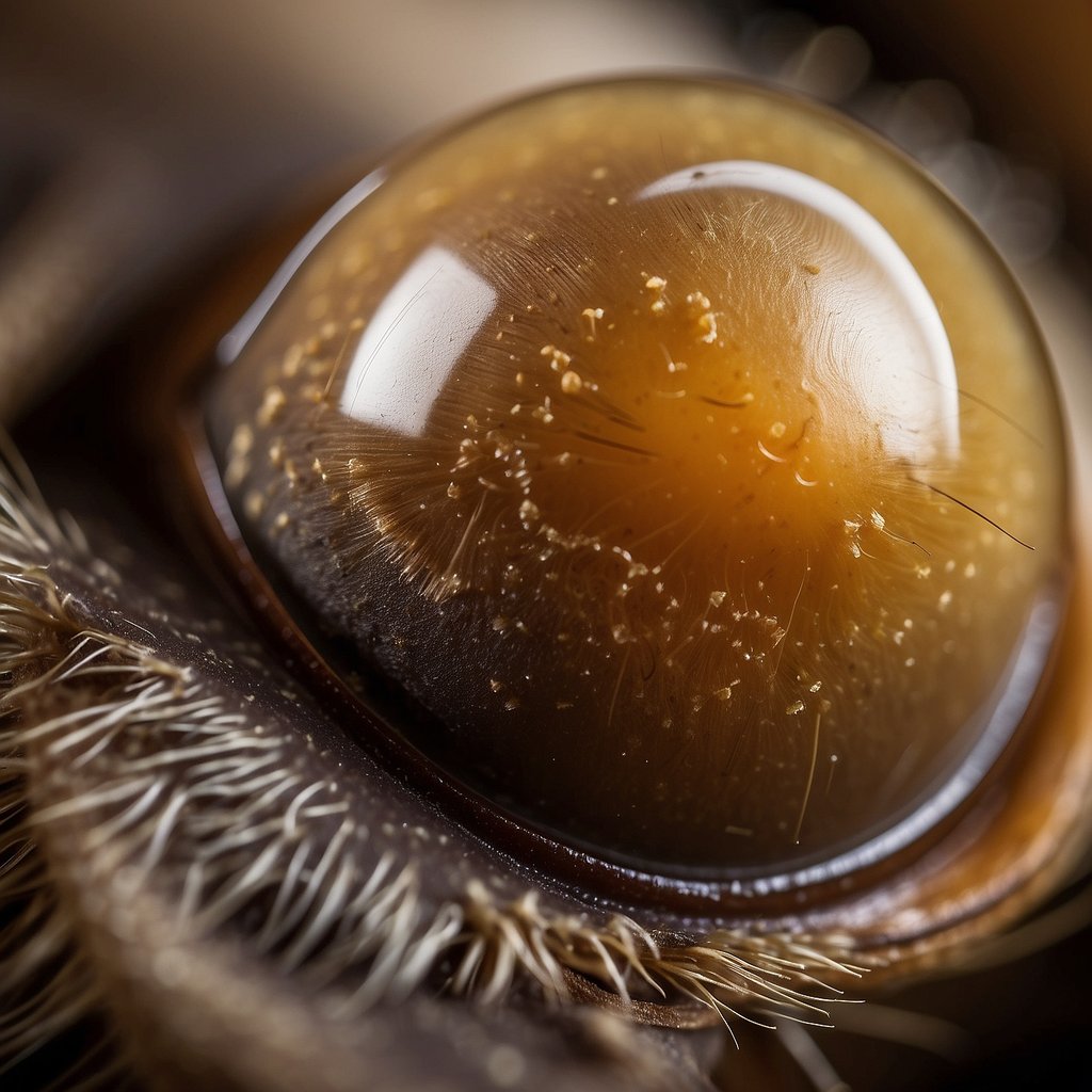 A dog's ear with visible ear mites and ear wax buildup