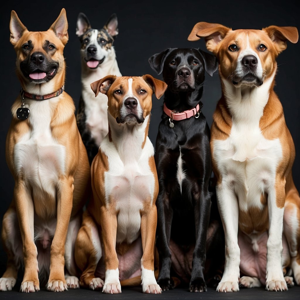 A group of diverse dog breeds, with unique features and characteristics, standing side by side, showcasing the wide range of canine beauty standards
