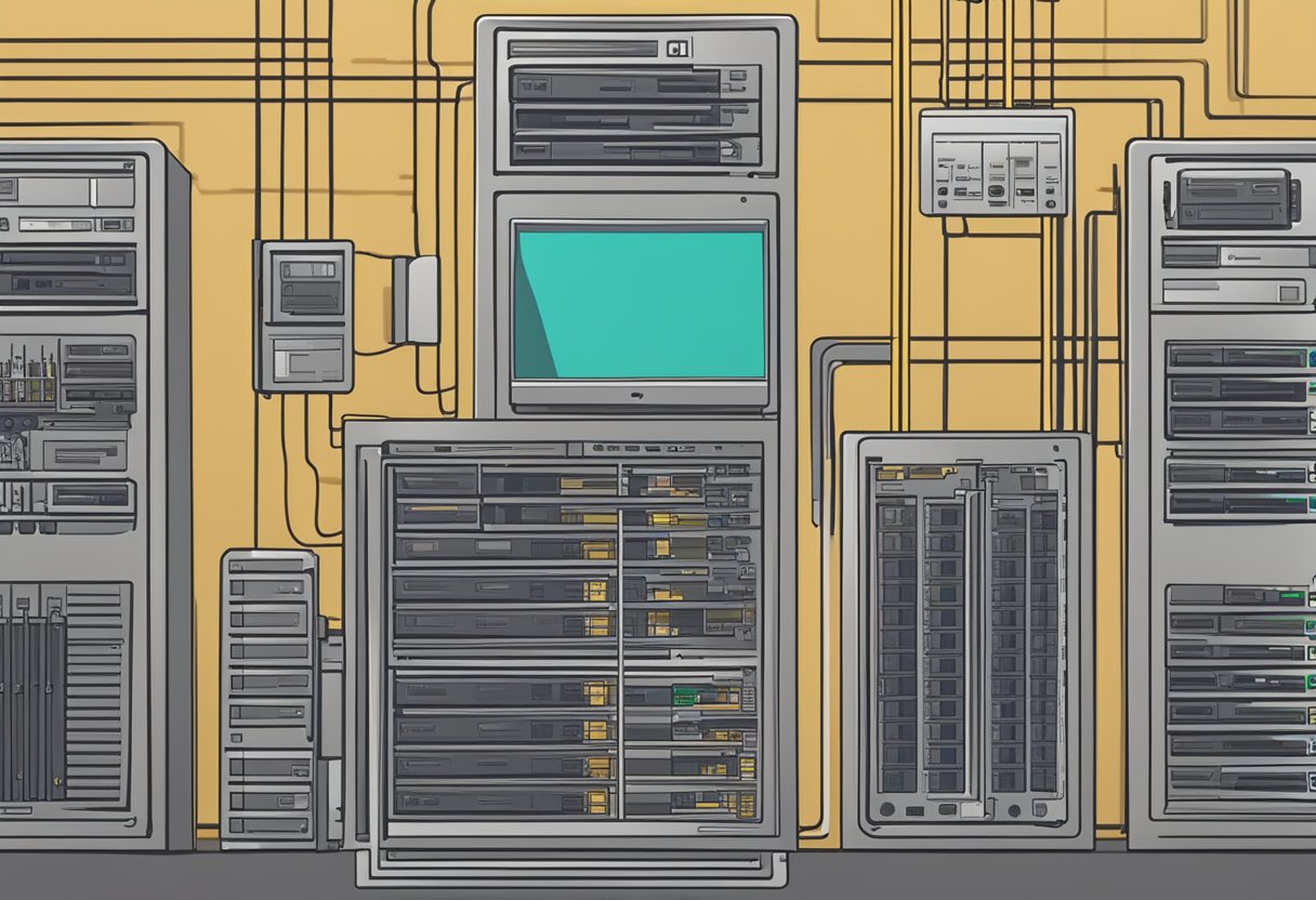 A computer screen displaying detailed backup logs with UPS devices and data storage devices in the background