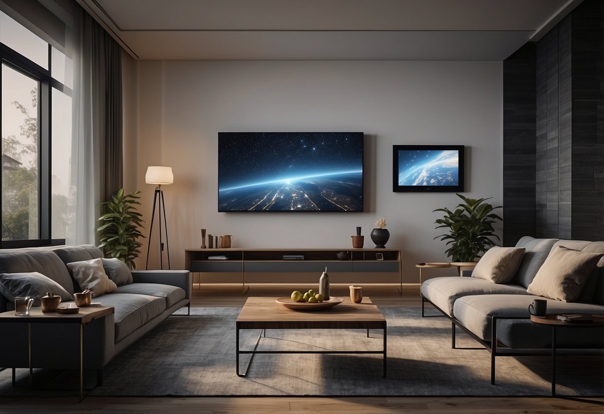 A modern home with interconnected gadgets and devices, showcasing technology and innovation for everyday living. Tecnologia e Inovação