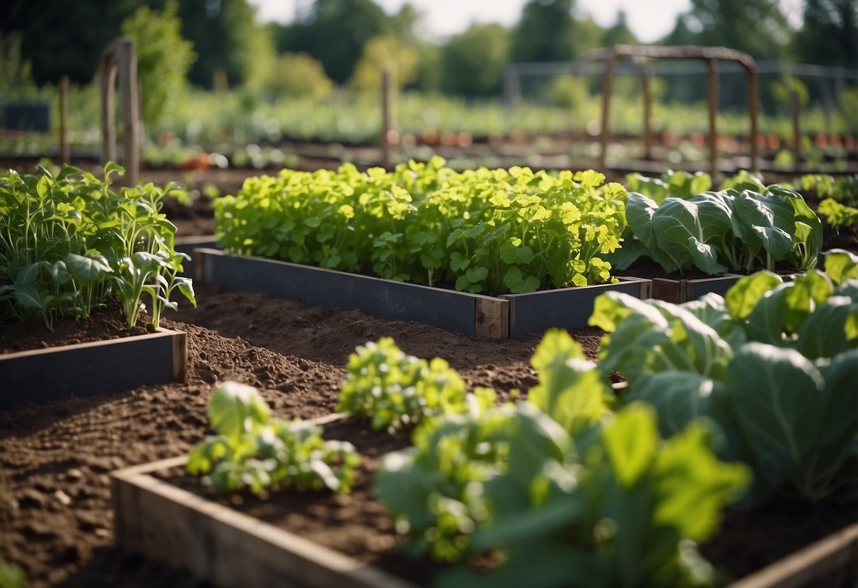 A well-planned organic vegetable garden with soil preparation and plant care