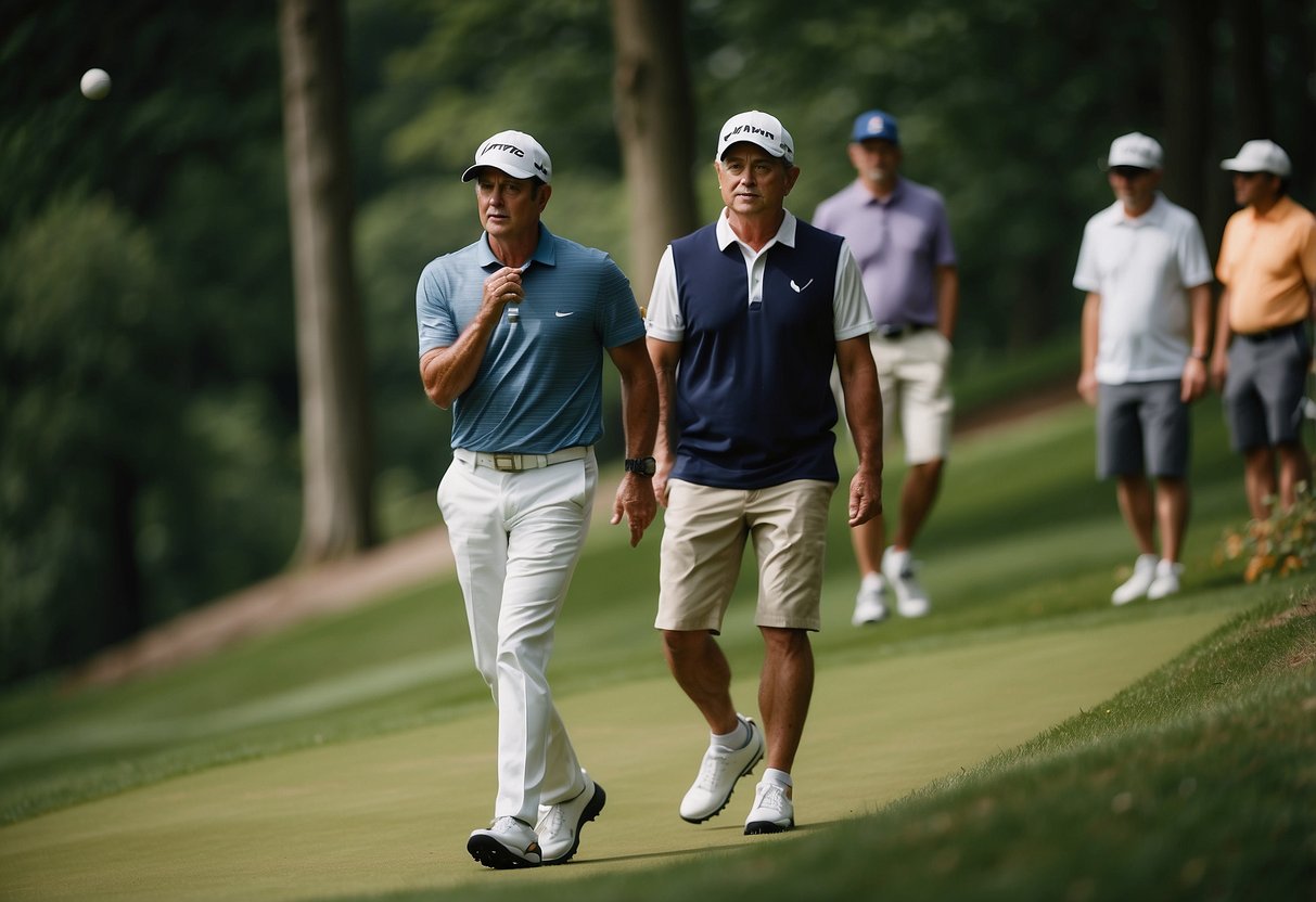 Golfers navigating lush fairways and wooded areas at Sedgley Woods course