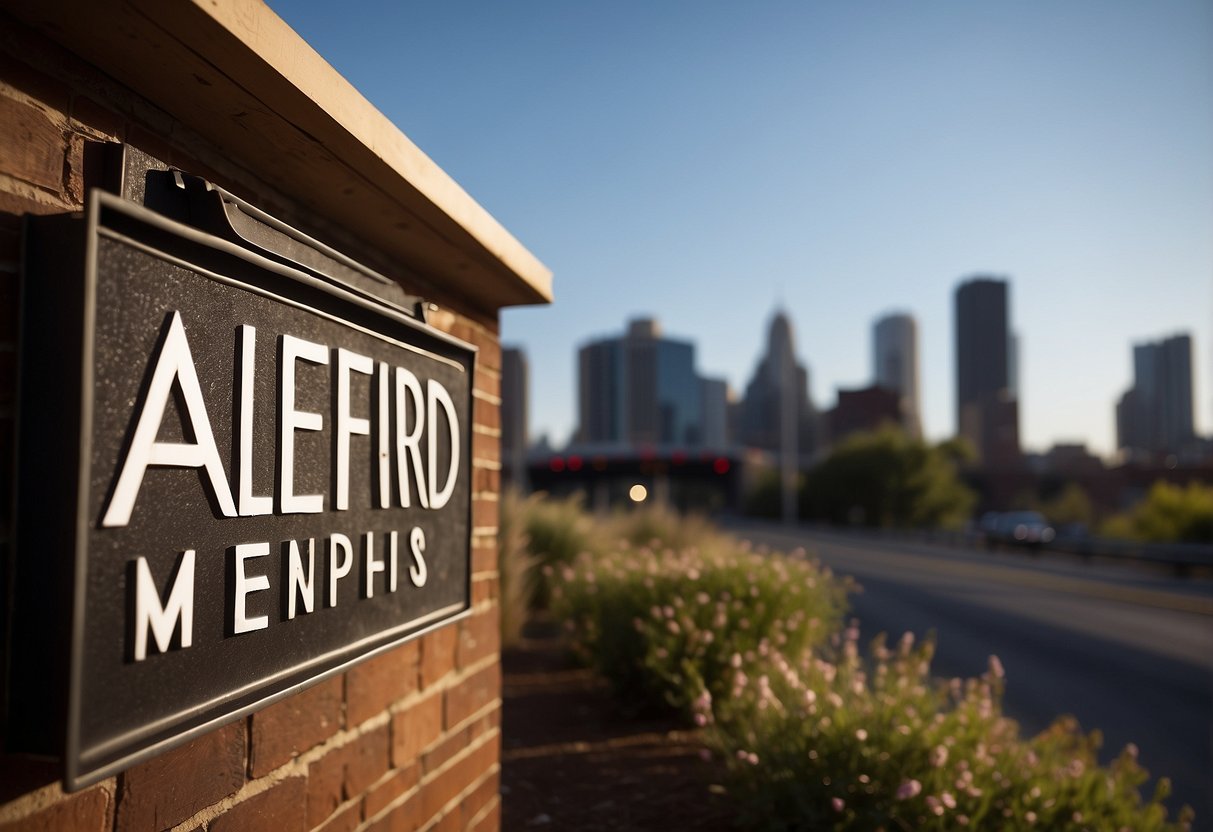 A sign reading "Alford Studios Memphis" against a backdrop of city skyline and artistic elements