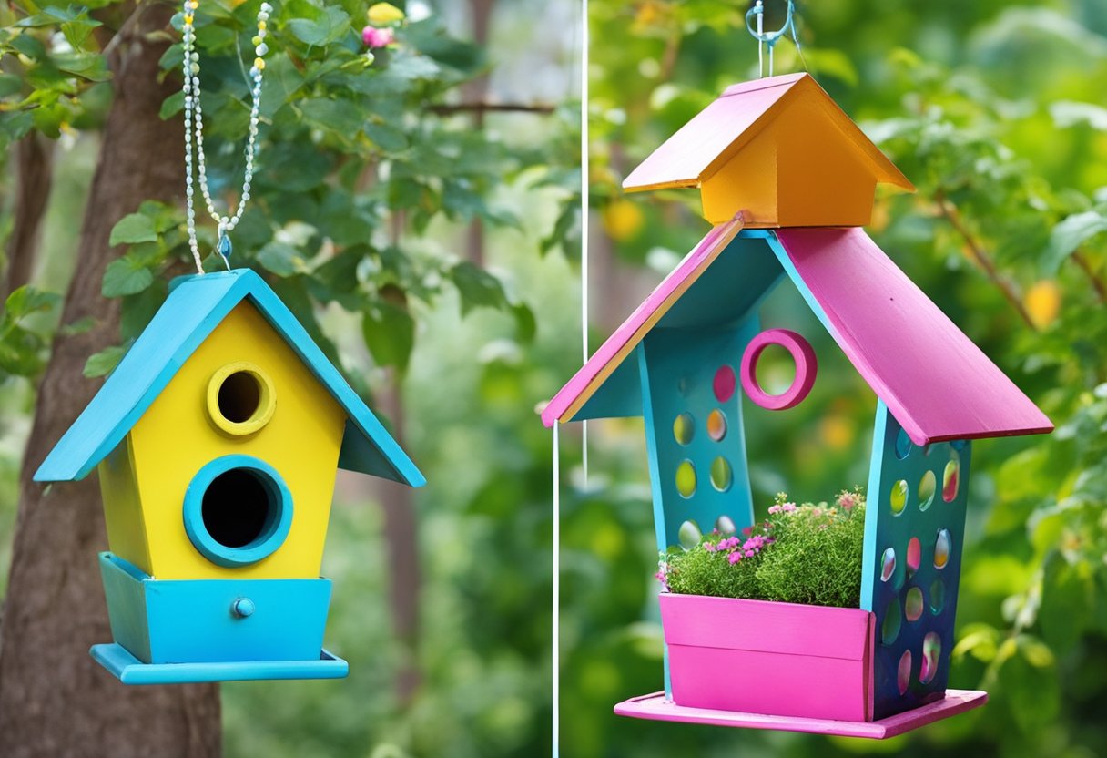 Old lawn decorations transformed into bird feeders, planters, or wind chimes. Colorful paint and creative repurposing bring new life to forgotten items