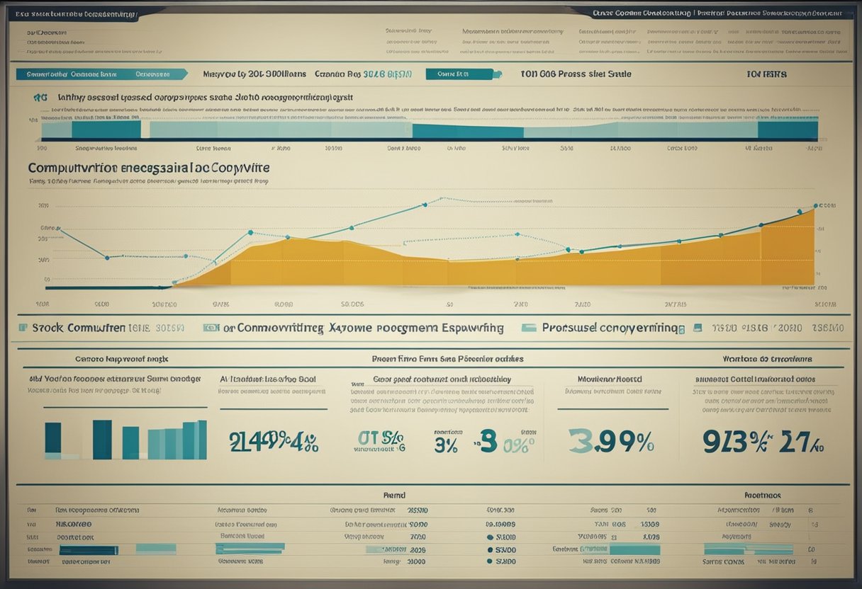 A computer screen displaying various persuasive copywriting examples with high conversion rates. A chart showing increased customer engagement and sales