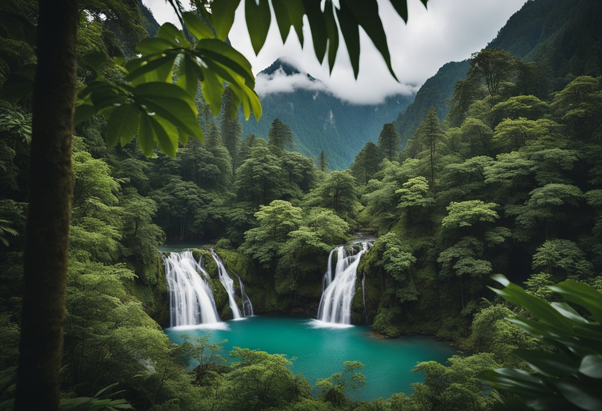 Lush rainforest with vibrant flora, cascading waterfalls, and diverse wildlife. Majestic mountains with snow-capped peaks and crystal-clear lakes. A serene and picturesque landscape waiting to be explored