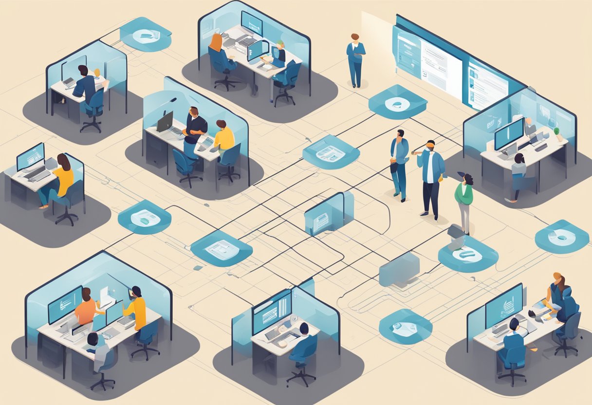 A call center with multiple routing options displayed: Direct, Least Occupied, Skills-Based, and Smart Routing for improved customer experience