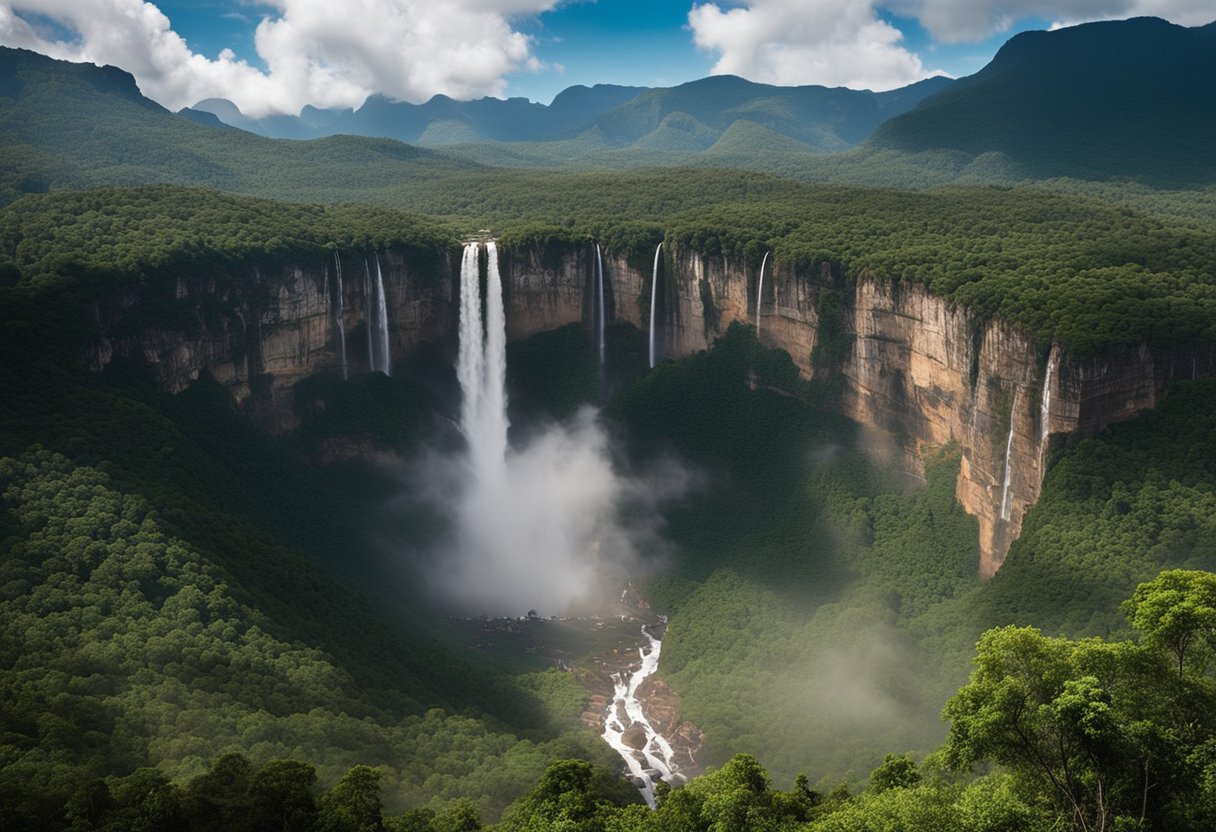 The scene includes iconic landmarks like Angel Falls and historic sites like Ciudad Bolivar, set against the backdrop of Venezuela's lush landscapes and vibrant culture