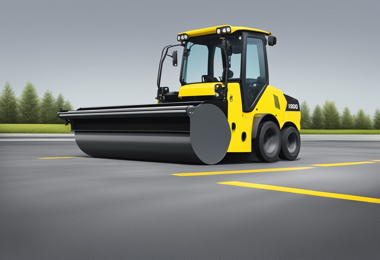 A Bomag 120 roller compacting freshly laid asphalt on a smooth road surface