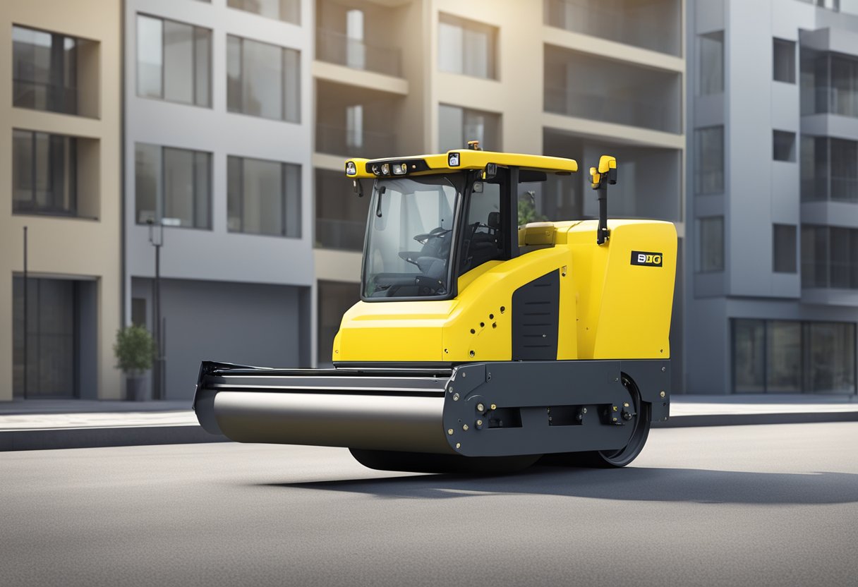 A Bomag 120 roller moves across a smooth asphalt surface, leaving behind a perfectly compacted road