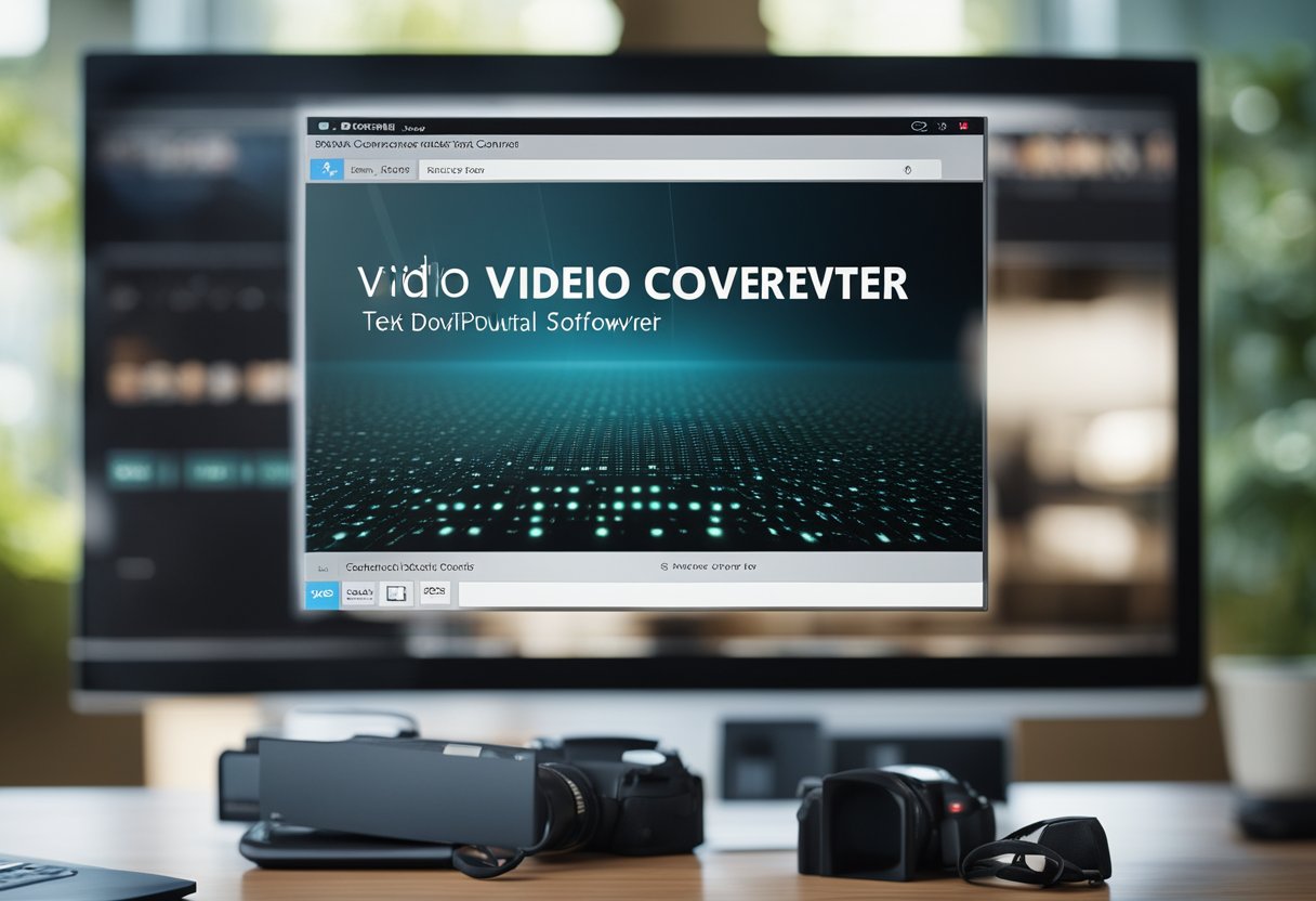 A computer screen displaying a video output text to video converter software with a download button highlighted