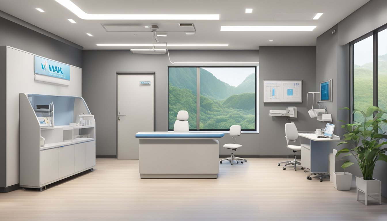 A modern clinic with state-of-the-art equipment and a welcoming atmosphere. The logo and name "Mak Heart Clinic" prominently displayed
