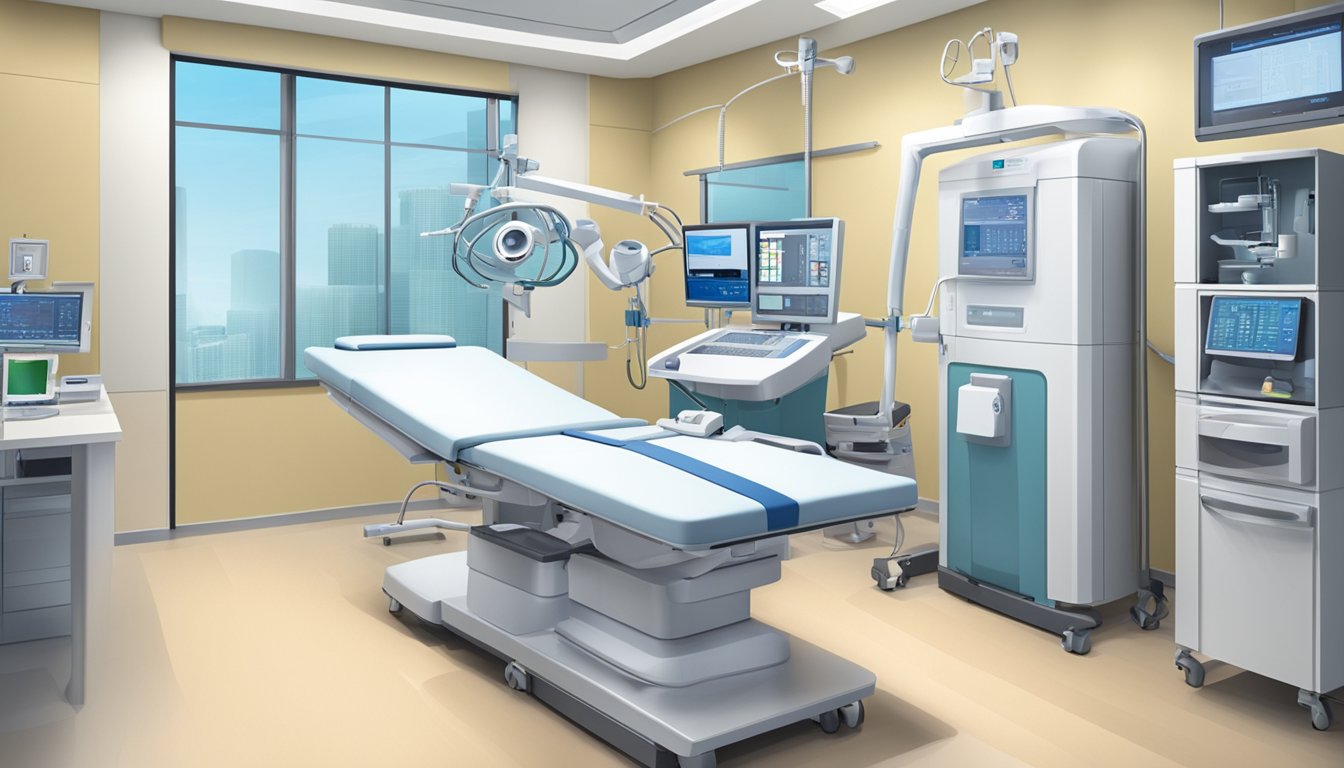 A modern, well-equipped cardiology center in Orchard, Singapore, with state-of-the-art medical equipment and a professional setting