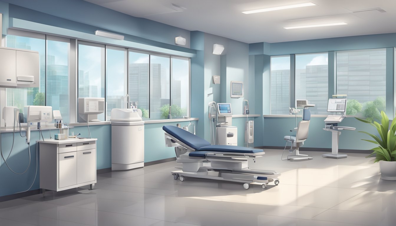 A modern, well-lit cardiology clinic with professional signage and equipment