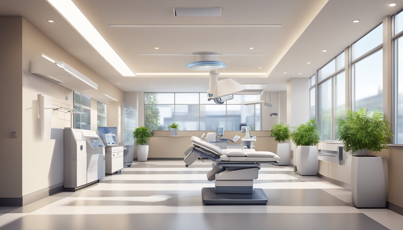 A modern, well-equipped cardiac care clinic with a welcoming reception area and state-of-the-art medical equipment