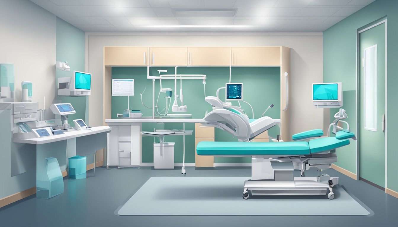 A modern, clean clinic interior with medical equipment and furnishings. The space exudes professionalism and comfort, suitable for a top cardiologist's practice