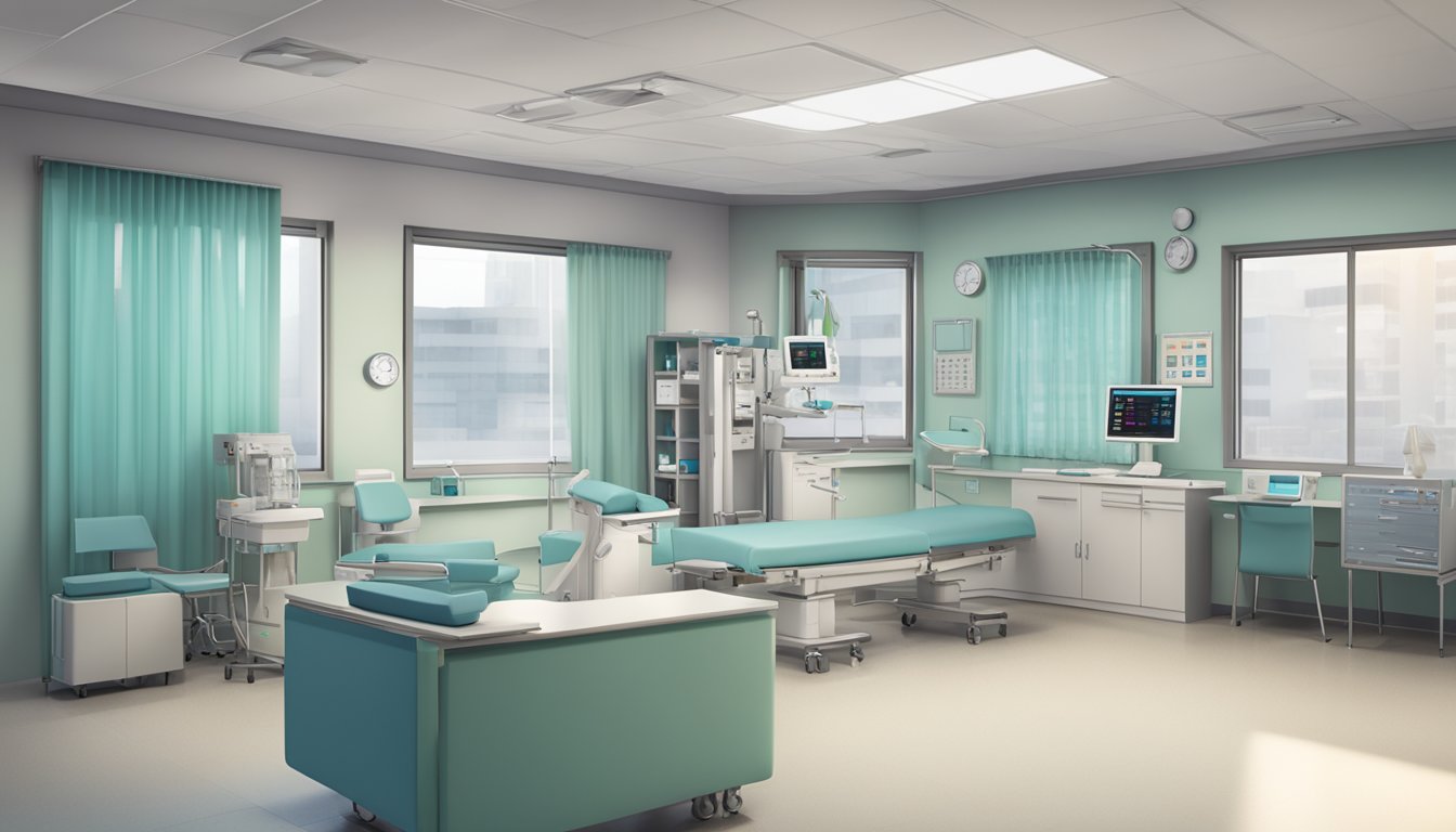 A modern hospital clinic, labeled "3A", with the name "Dr Fahim H. Jafary - Cardiologist" and the operating hours displayed