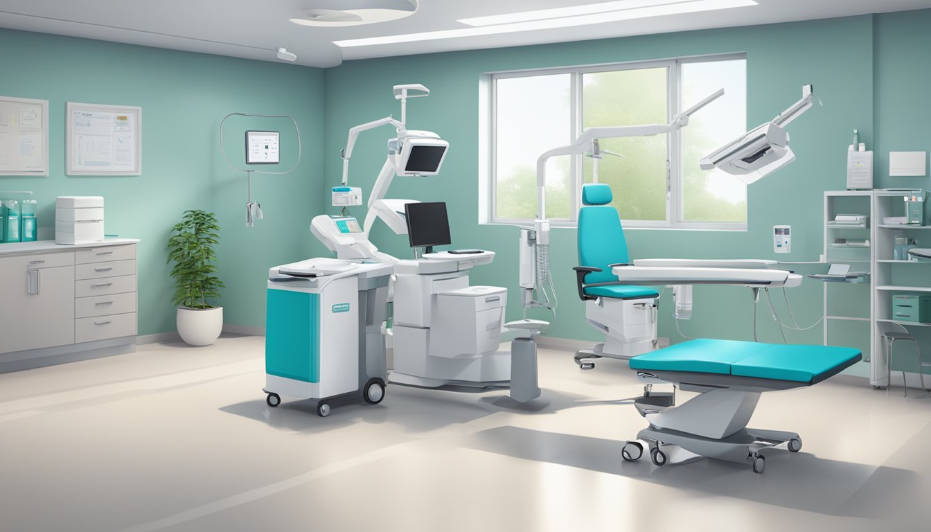 A modern clinic with Dr. Charles Toh's name and logo prominently displayed. Clean and professional atmosphere with medical equipment visible