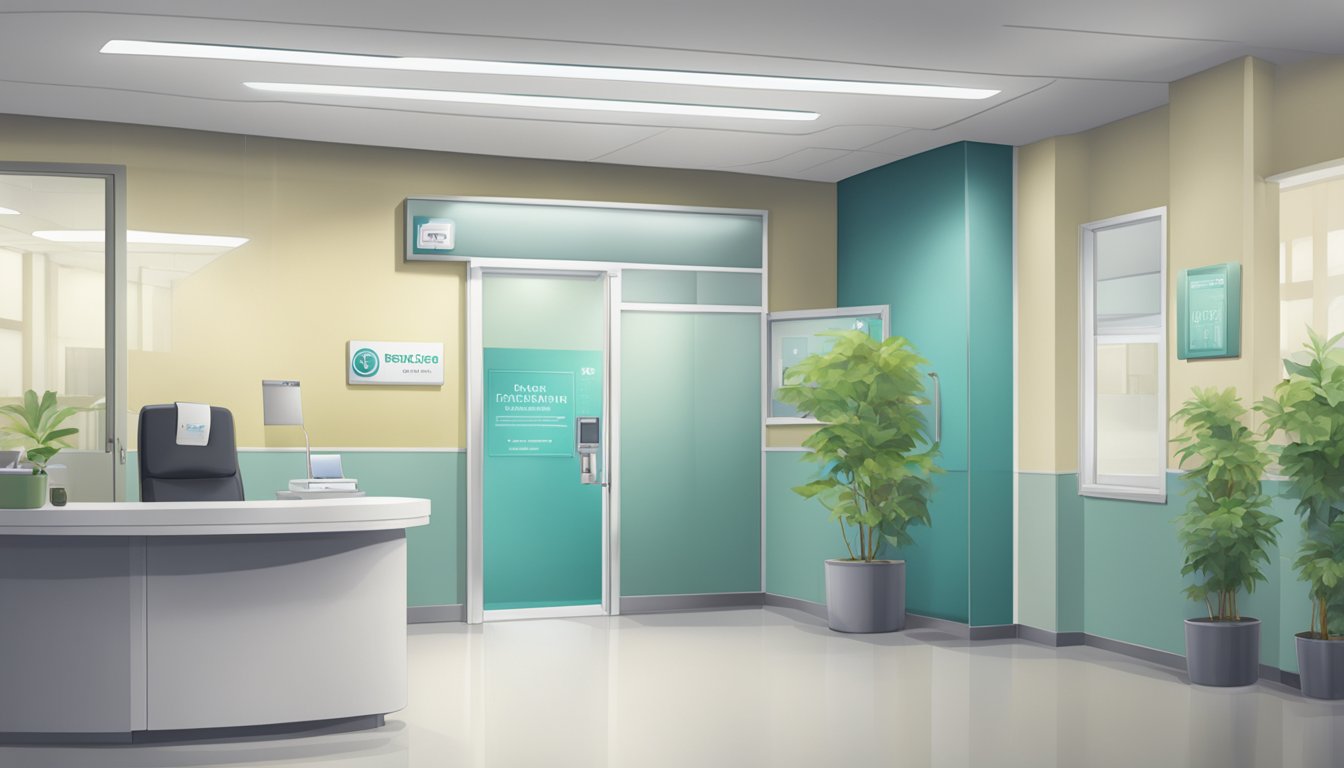A modern clinic interior with Dr. Charles Toh's name on the door, medical equipment, and a welcoming reception area