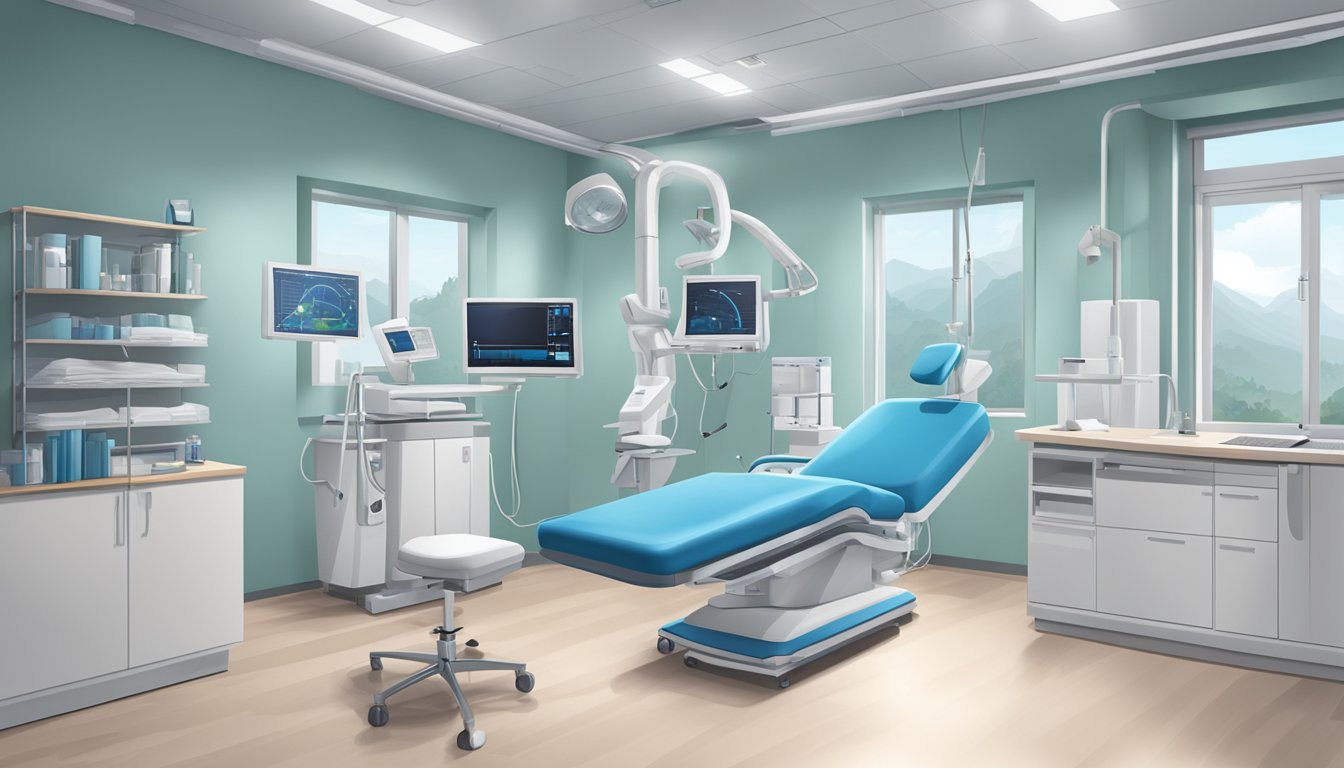 A modern clinic with state-of-the-art equipment and a calming atmosphere, perfect for those in need of a skilled cardiologist