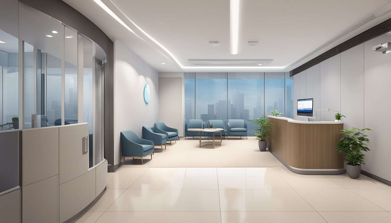 A modern, sleek clinic with the name "Dr Christopher Chew Y C - International Heart Clinic Pte Ltd | SG Cardiologist" prominently displayed