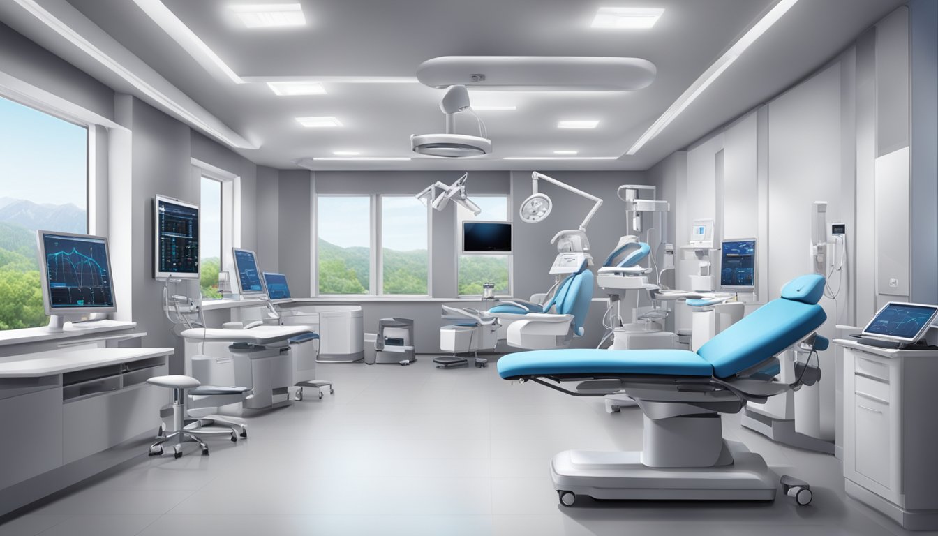 A modern, state-of-the-art cardiology clinic with advanced medical equipment and a team of expert cardiologists