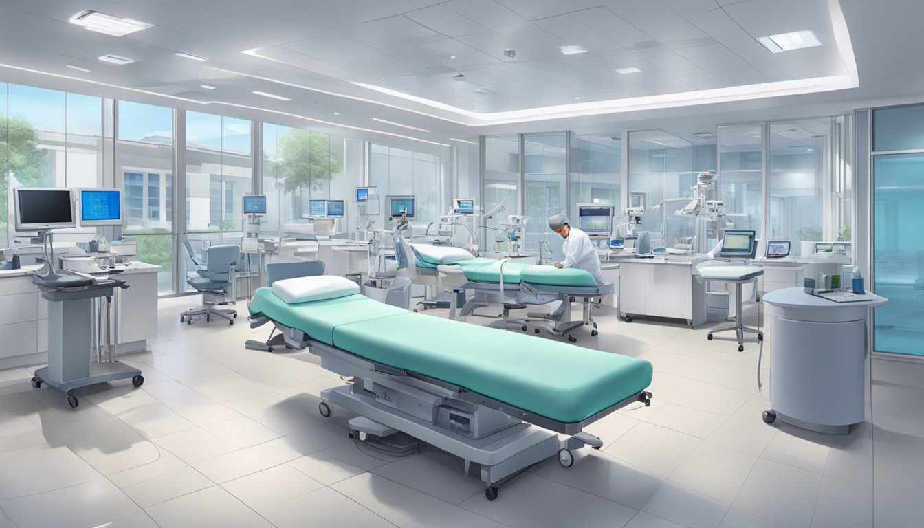 A modern, bustling cardiac centre, with state-of-the-art equipment and a team of dedicated medical professionals