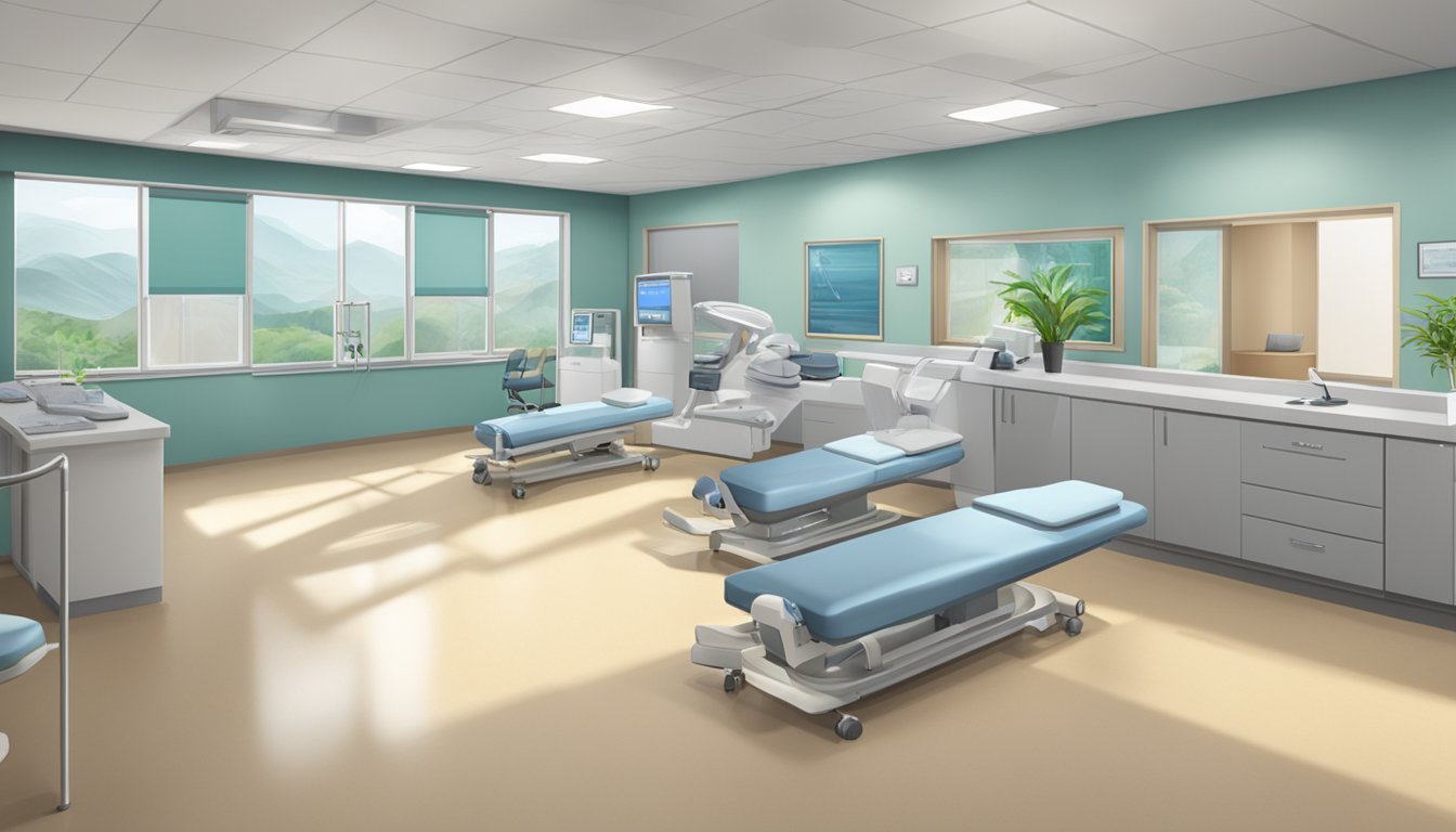 A modern, well-equipped cardiac center with Dr. Chan Po Fun's name prominently displayed. Clean, professional, and inviting atmosphere