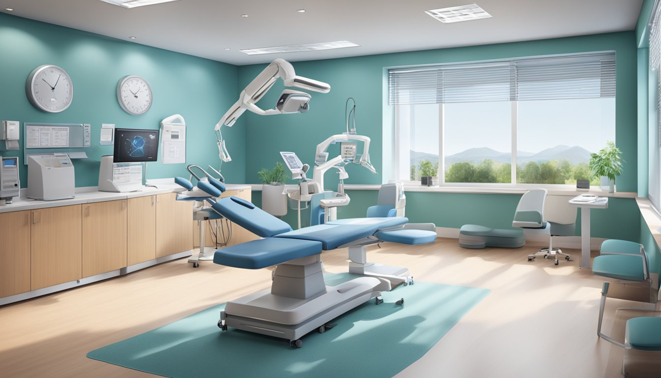 A modern, state-of-the-art cardiology clinic with advanced equipment and a calming, welcoming atmosphere