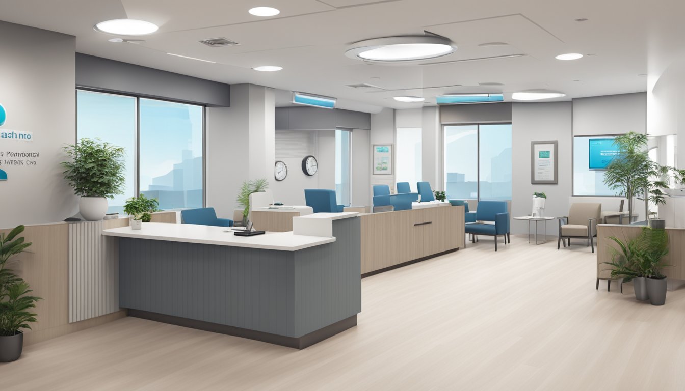 A modern cardiology clinic with Dr. Lim Yean Teng's name prominently displayed. Clean, professional environment with medical equipment and a welcoming reception area