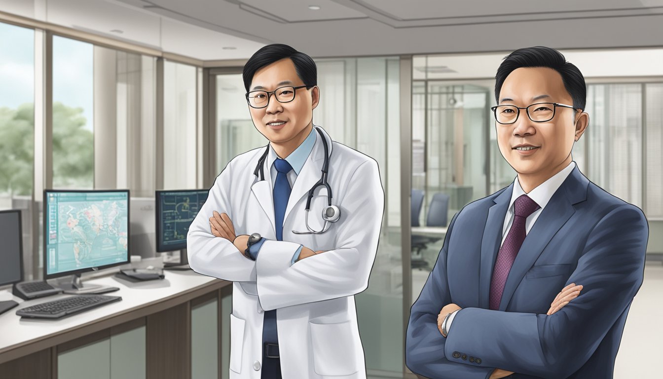 A cardiologist, Dr. Ng Wai Lin, stands in front of the Raffles Heart Centre at the Raffles Specialist Centre in Singapore