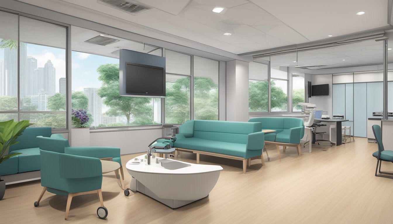 A modern, well-equipped cardiology clinic at Raffles Specialist Centre, with the name "Dr Lee Yian Ping - Raffles Heart Centre" prominently displayed