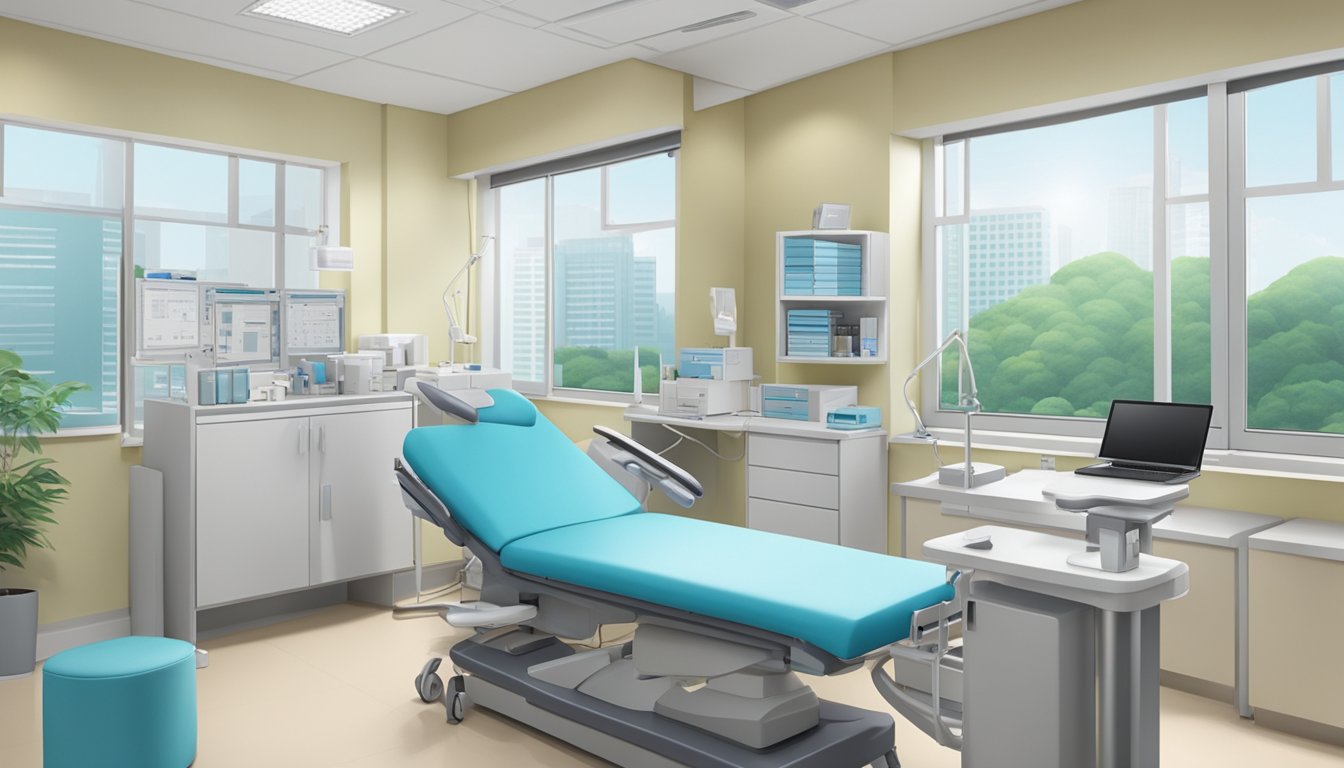 A cardiologist's office at Tan Tock Seng Hospital, with medical equipment and a professional atmosphere