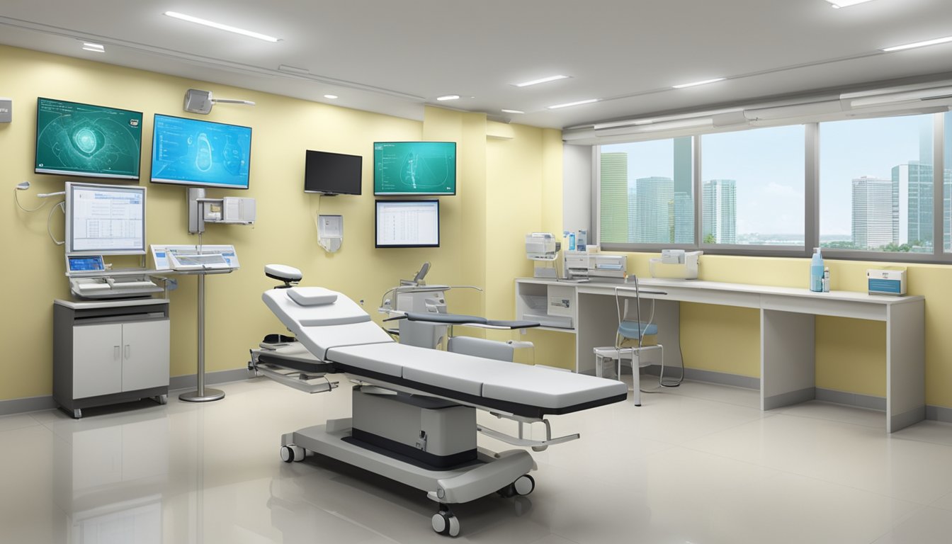 A modern, well-equipped clinic at Tan Tock Seng Hospital, with the prominent signage "Dr Prabath Joseph Francis - Cardiologist" displayed