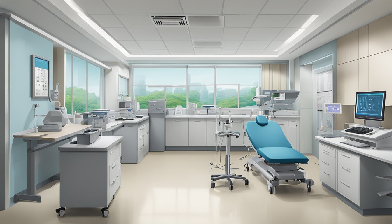A cardiologist's clinic at Tan Tock Seng Hospital, featuring medical equipment and a professional setting