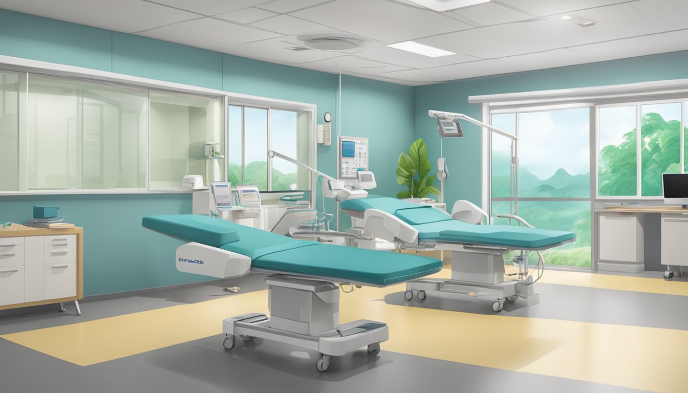 A modern clinic room at Tan Tock Seng Hospital, with a sign reading "Clinic 3A - SG Cardiologist" and contact information for Dr. Prabath Joseph Francis